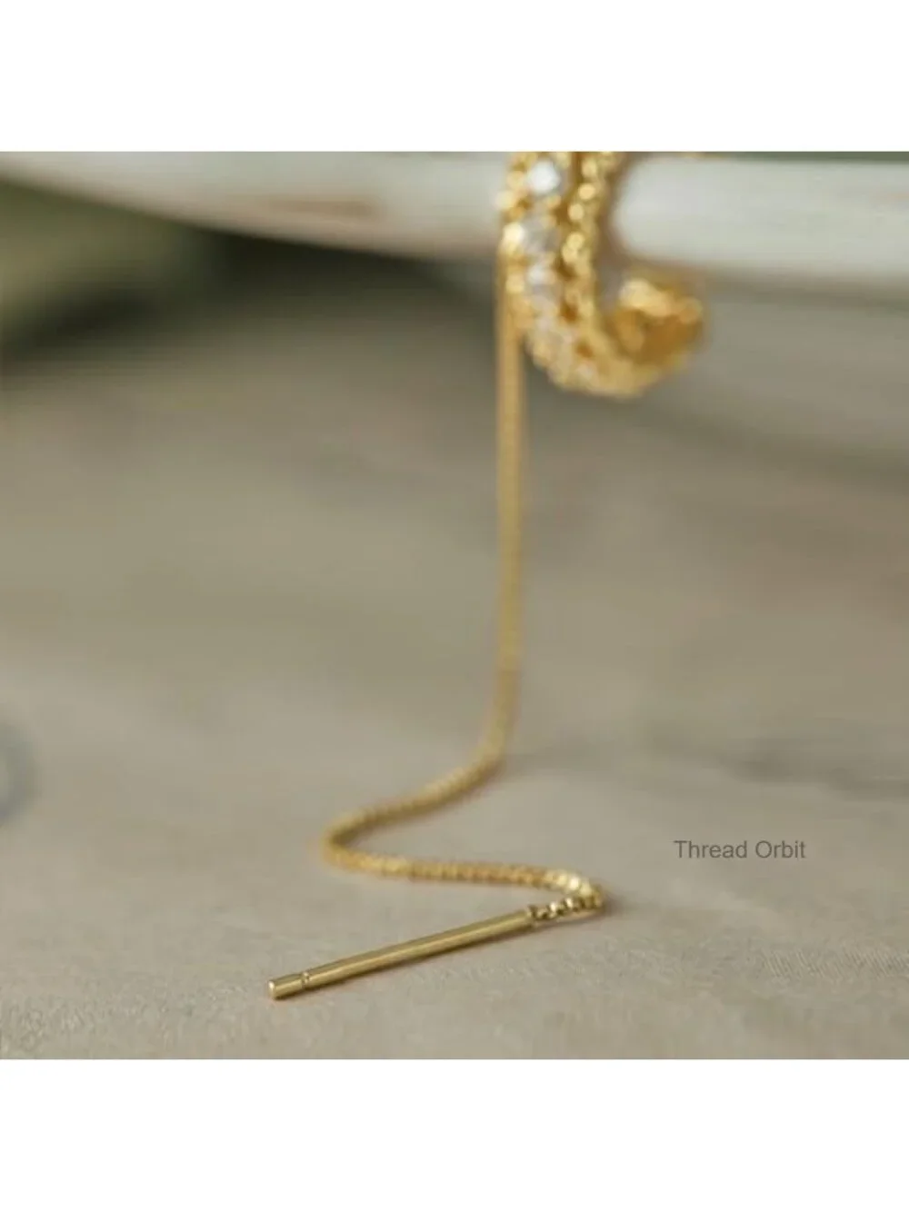 14k Dainty Gold Tassel Chain Drop Dangle Hoop Earrings Clip On Cubic Zirconia